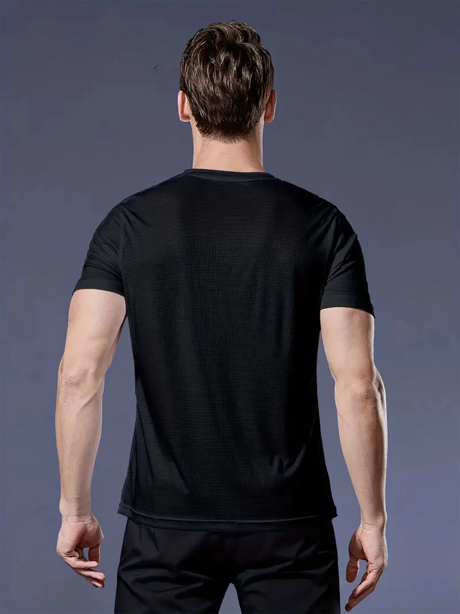 Round Neck T-Shirt 1 Piece Black Ultra-Light Mens Quick Drying Breathable Sweat-Absorbent Shirt Suitable for Fitness Gym and Ru 250217