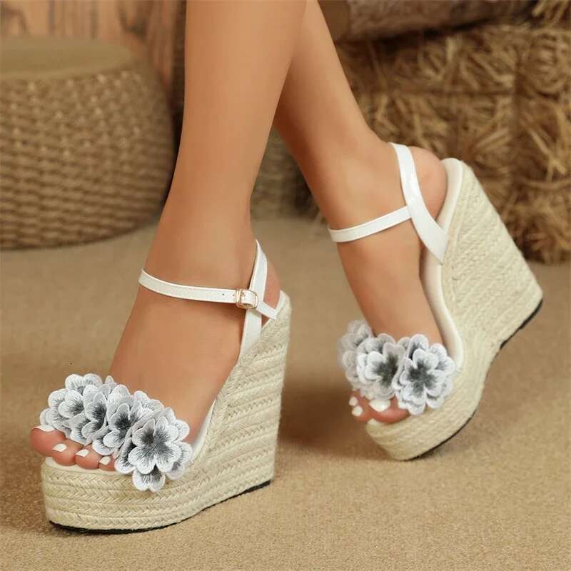 Summer Fashion wers Open Toe Solid Weave Platform Wedges High Heels Women Sandals Buckle Strap Shoes
