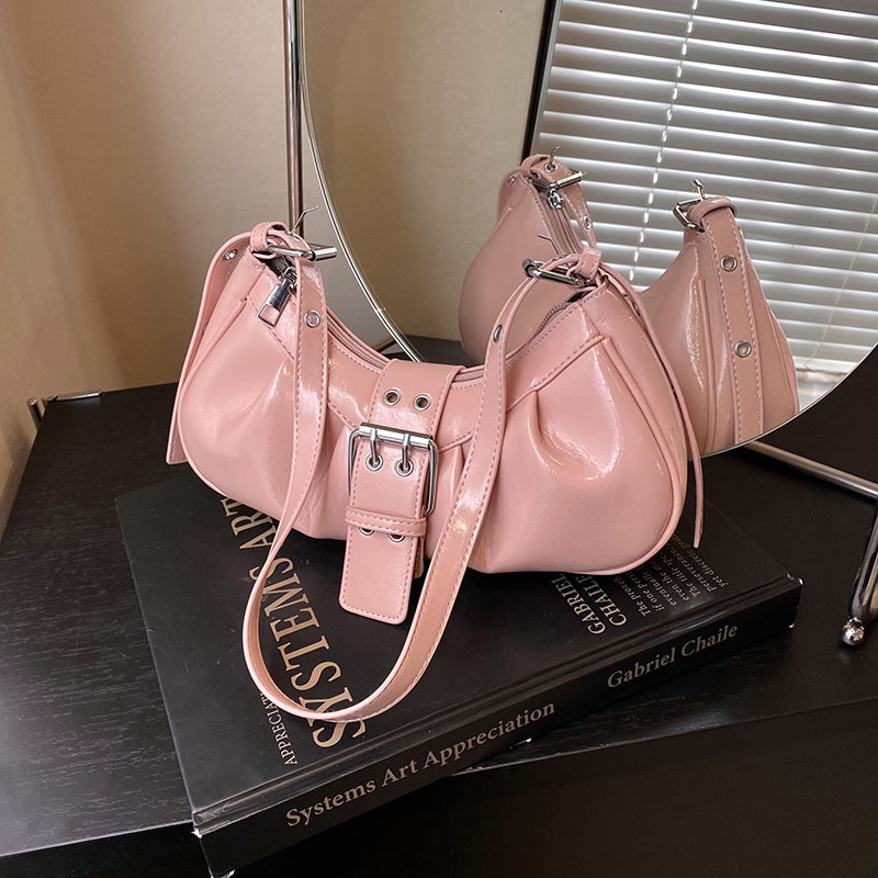 2025 new motorcycle hot girl style niche red pleated women's belt buckle single shoulder armpit crossbody bag #swissmilitary
