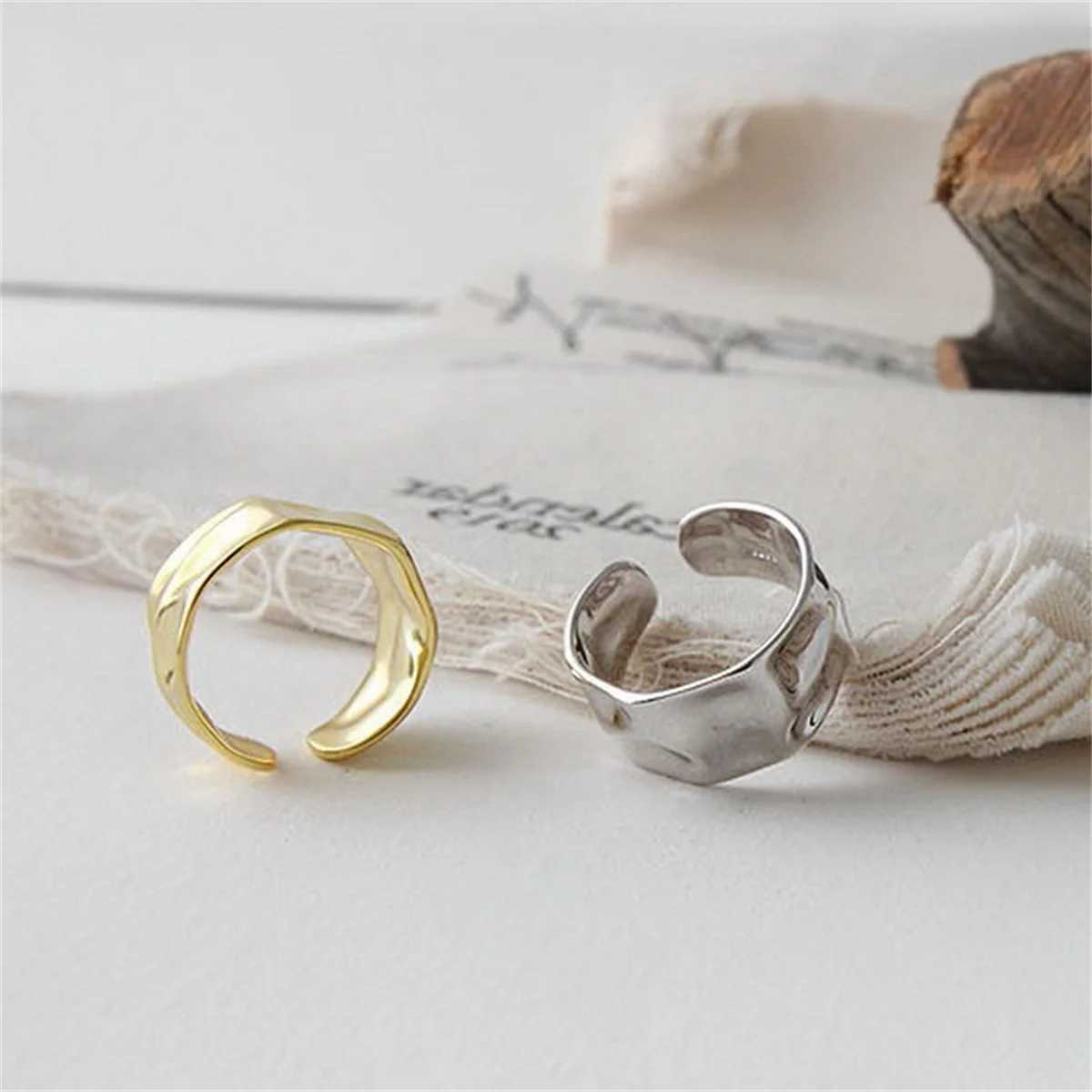 Concave-Convex Irregular Surface Wide Rings Men Women Vintage Jewelry Simple Retro Silver Color Metal Geometric Open Ring GiftsXJ250219