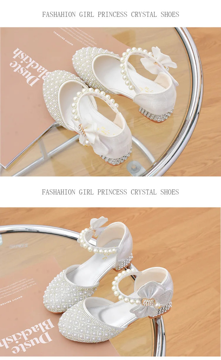 Rhinestones Princess Girls Party Shoes Children Shiny Crystal Bow High Heels Girls Sandals Summer Kids Student Performance Shoes 250219