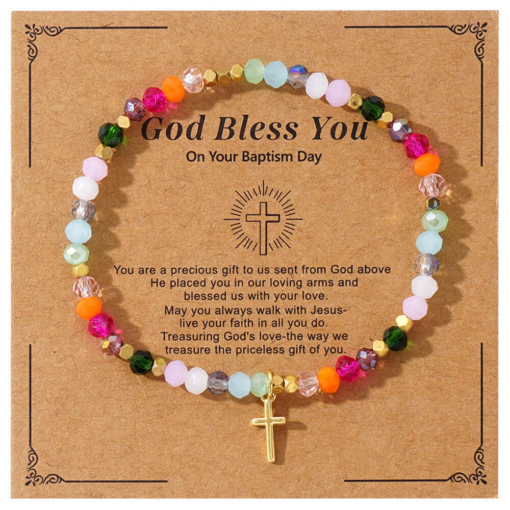 Fashion Easter Card Cross Square Iron Gallstone Colorful Crystal Bracelet for Girls