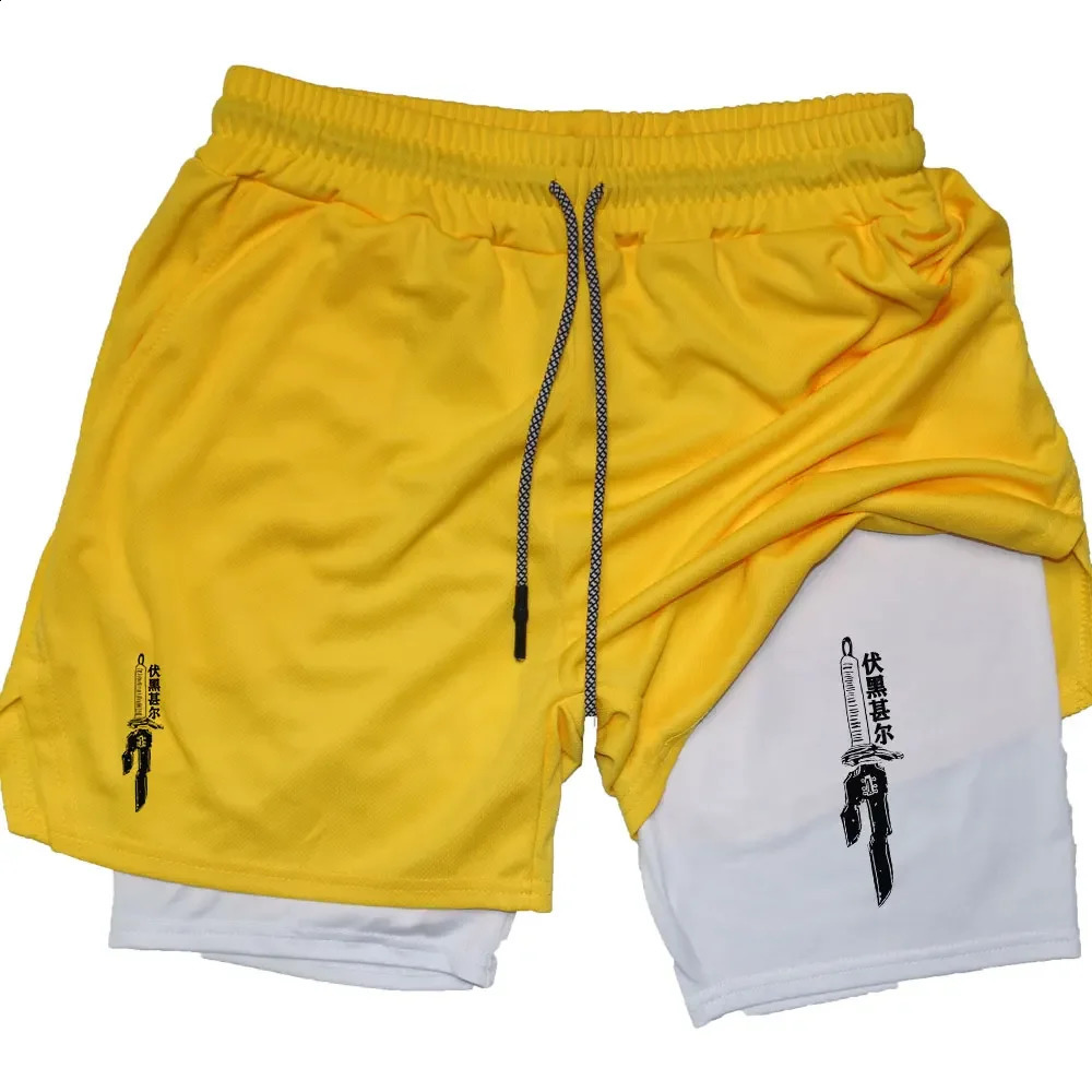 Anime Performance Shorts Men GYM Casual Sports Summer Compression Workout Running Mesh 2 In 1 Sport Short Pants 250218