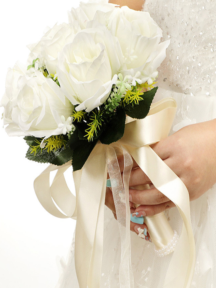 Update Decorative Flowers Silk Wedding Bouquets Holding Artificial Natural Rose Bouquet White Champagne Bridesmaid Bridal Party