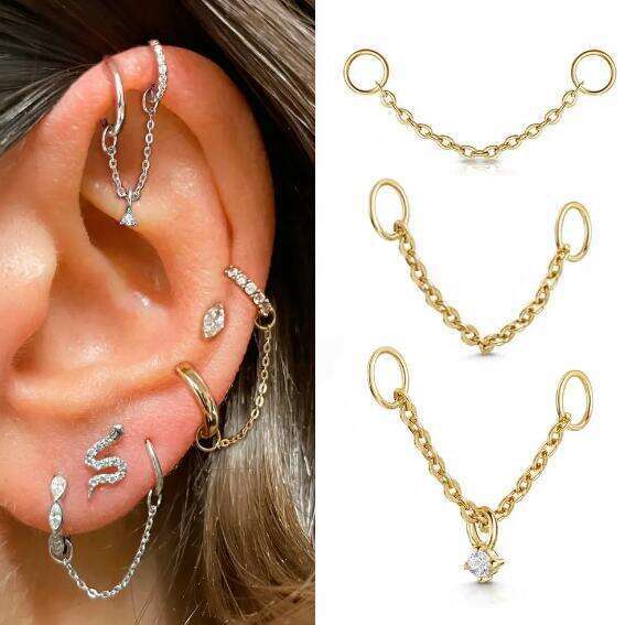 Personalized Puncture Earbone Nail Women's Zircon Tassel Earnail Fashion Earring Accessories Chain