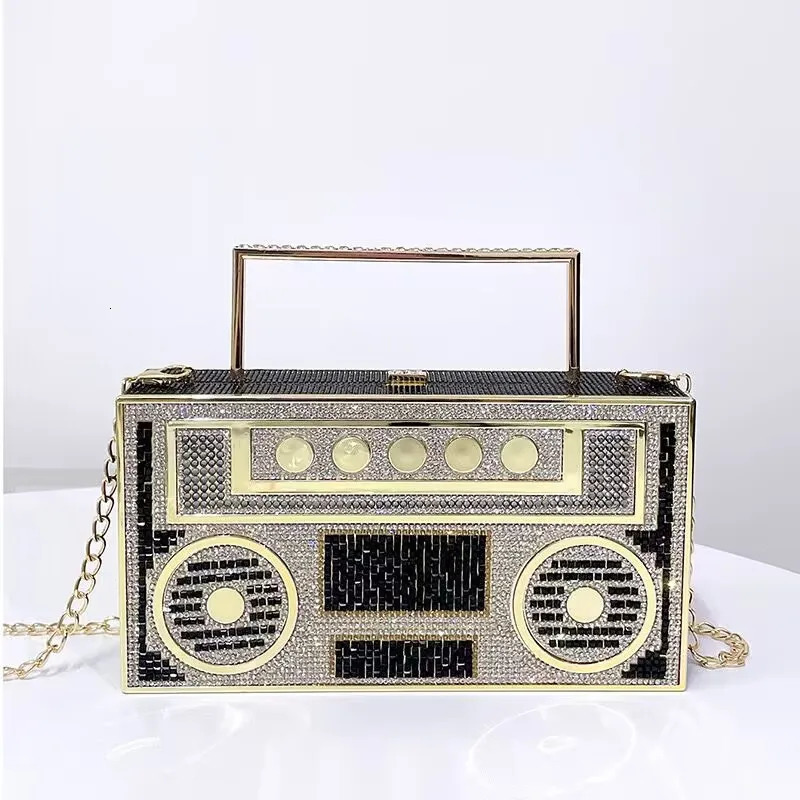 y ner Full Diamond Evening Clutch Bag Ladies 3D Rhinestone Radio Handbag Fashion Party Shiny Crystal Shoulder 250218