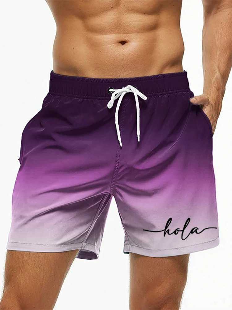 Fashion Letter Design Mens Print Shorts Summer Mens Swim Trunks Elastic Waist 3D Print HolaGraphics Gradient Breathable Short W250219