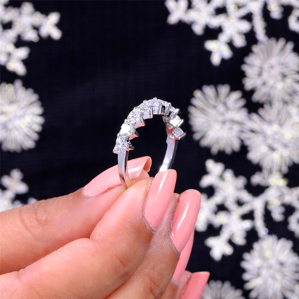 Jewelry18K Gold Heart Cut Diamond Half Eternity Ring Lab Diamond Ring White Gold Heart Diamond Martini Anniversary Dainty Gold Ring