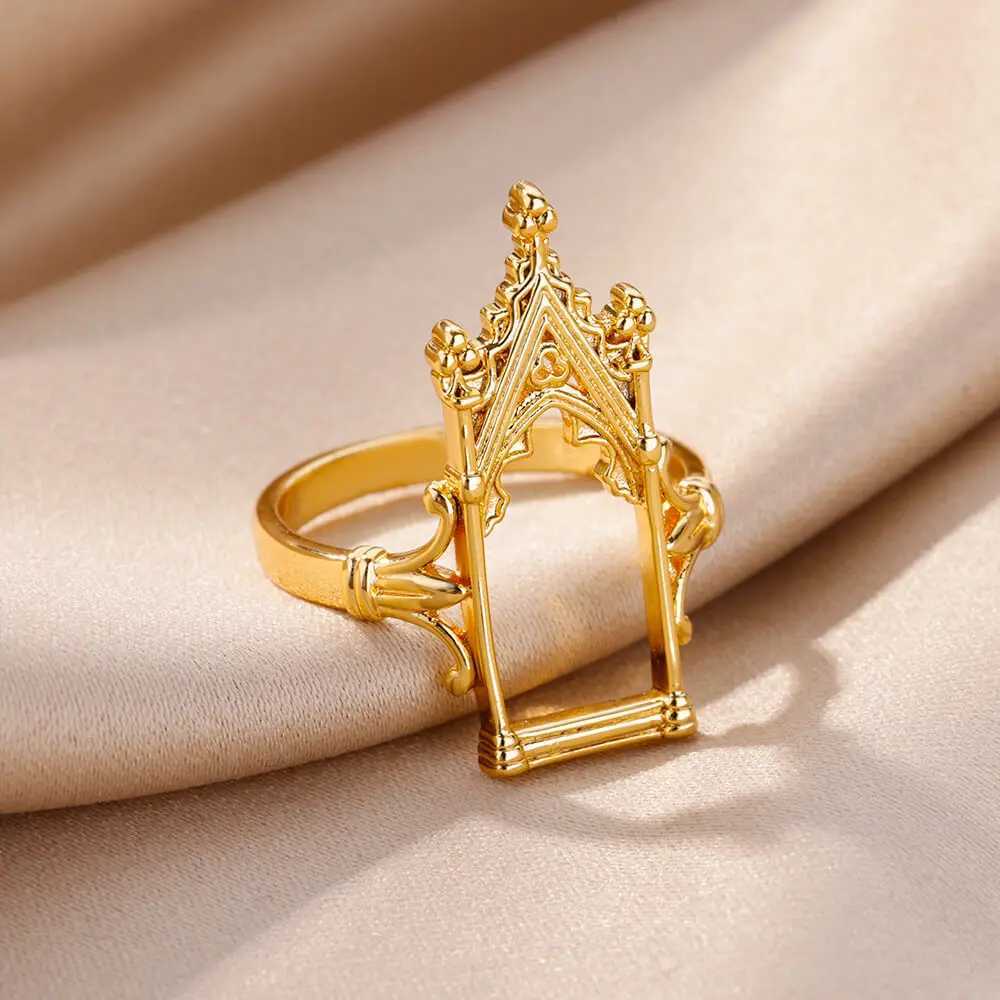 StainlESS Steel Magic Mirror Rings For Women Gold Plated Aesthetic Wedding Ring Castle Flower leaf Design Lighjt Luxury JewelryXJ250219
