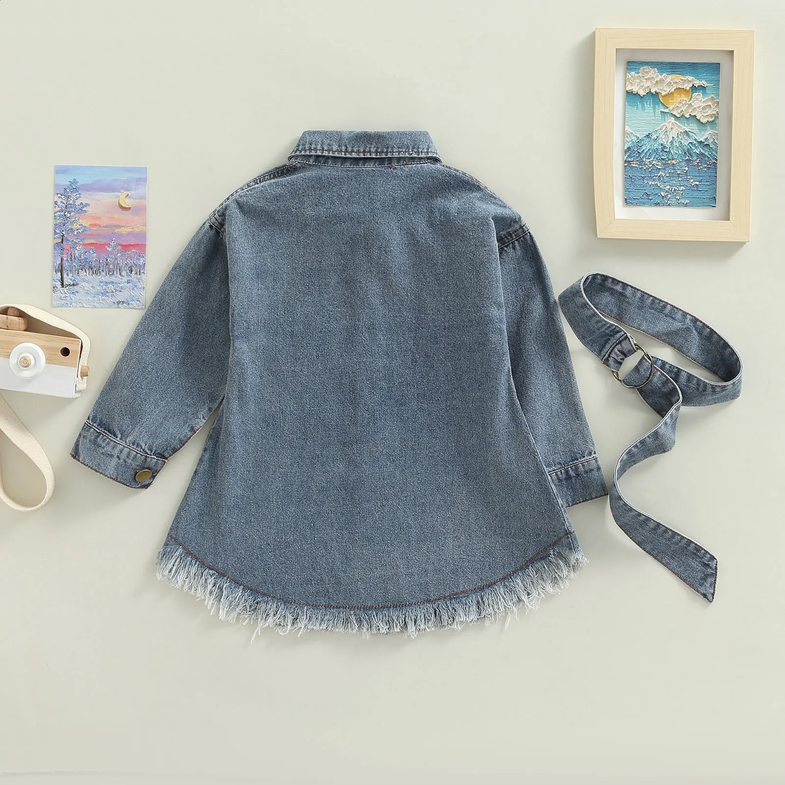 Citgeett Autumn Kids Girls Denim Dress and Waistband Blue Solid Color Long Sleeve Spring Clothes Suit 250219