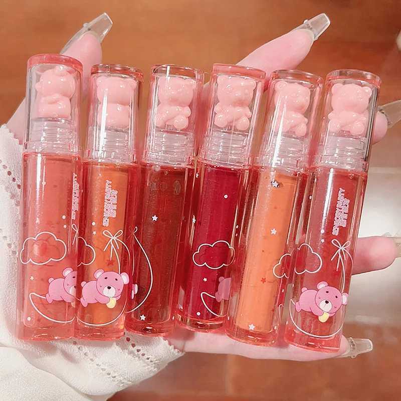 Liquid lipstick crystal gloss lipstick mirror cute bear lipstick gloss waterproof transparent nude lipstick girl makeup Korean makeupW250219