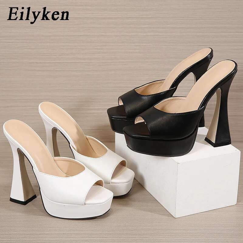 Peep Toe Summer Platform Slippers Women Shoes Slides Fashion Square High Heels Gladiator Sandals Pumps