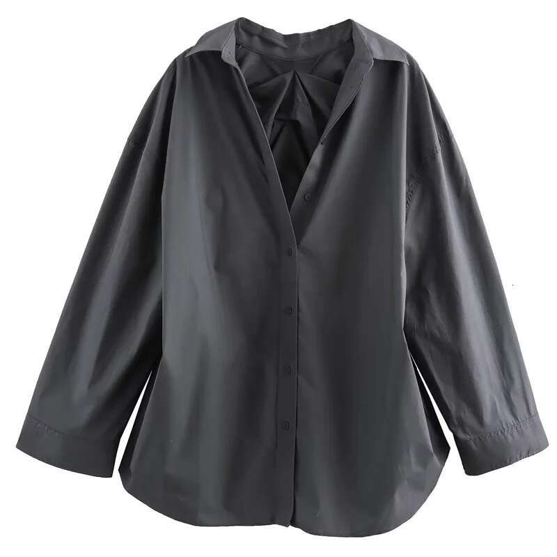 TRAF 2024 Woman Shirts & Blouses Women Bury Oversized Shirt Long Sleeve Frill Elegant Ruffle Loose Fit Blouse