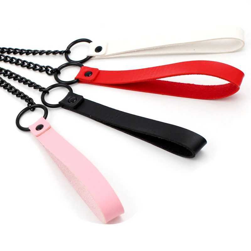 Leather Handle Chain Dog Durable Metal Chew Proof Dog Training Leash 115cm Heavy Duty Anti-bite Dog Giant Chain Leash withXJ250218