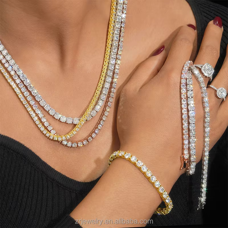 Wholesale Tennis Bracelet S Sterg Sier Chain k Gra Certified Gold Plated Moissanite Necklace