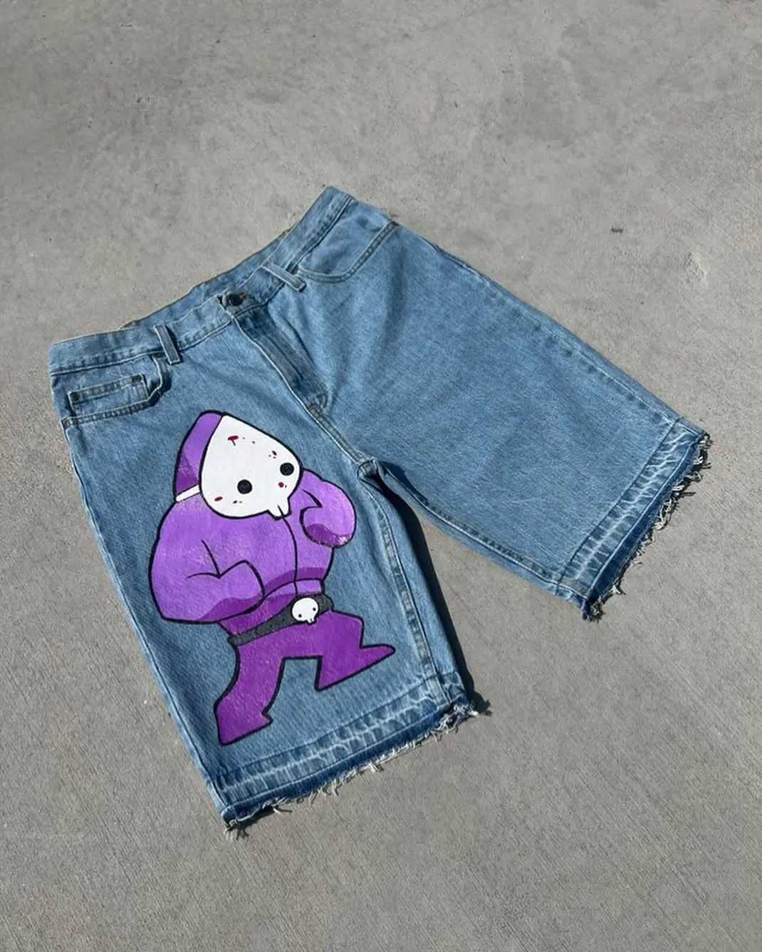 Men's Shorts Anime Shorts Y2K Jeans Men Women Hip Hop Gothic Computer Character Anime Graphics Print Retro Blue Baggy Denim Gym Casual Shorts z25