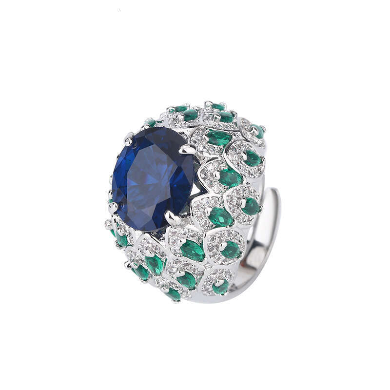 New Jewelry Ring Female Simulation Red Corundum Grandmother Green Blue Sharp Crystal Full Diamond Luxury Set High End Women's