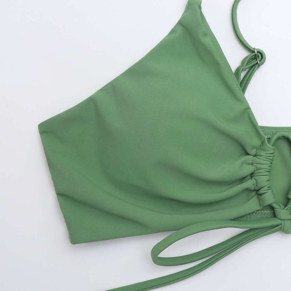 European and American solid color lace up sexy bikini split swimsuit women's 2025 new style temperament chic elegant clothing