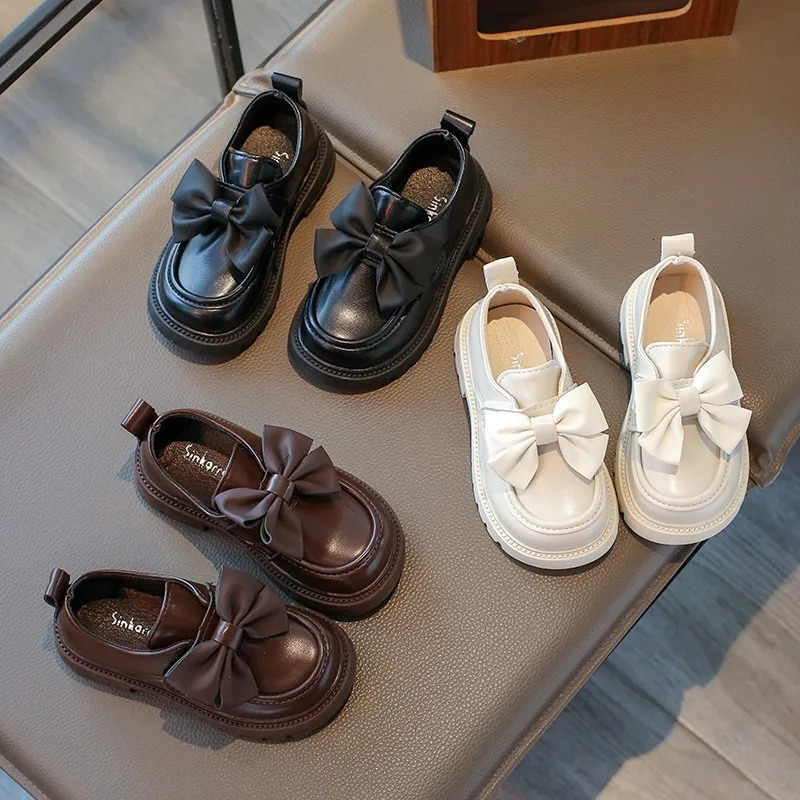 Children Leather Shoes Chunky Solid Color Stylish Kids Shoe Spring Bowknot Morden Daily School Comfy Girls Mary Janes 26-36 250219