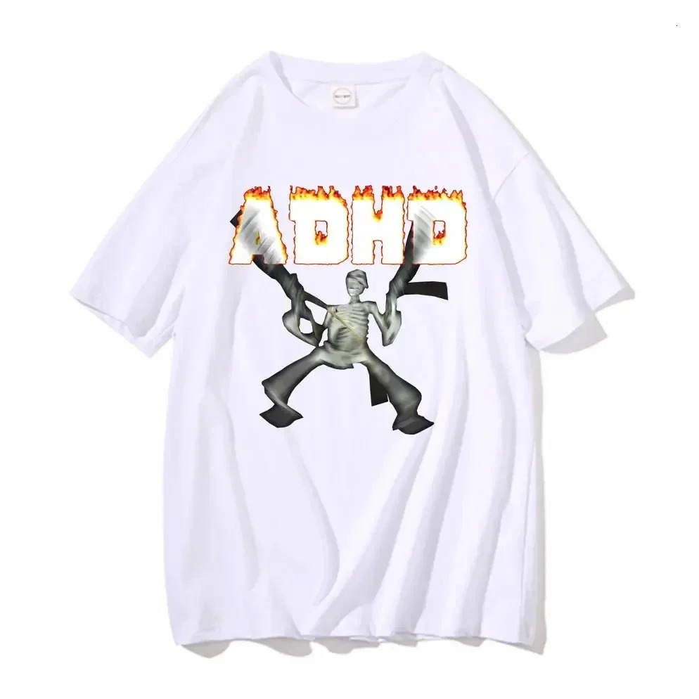 Adhd Skeleton Meme T-shirts Classic Vintage Humor Horror Funny Skull T Shirt Men Women Casual Hip Hop Summer Oversized T Shirt 250217