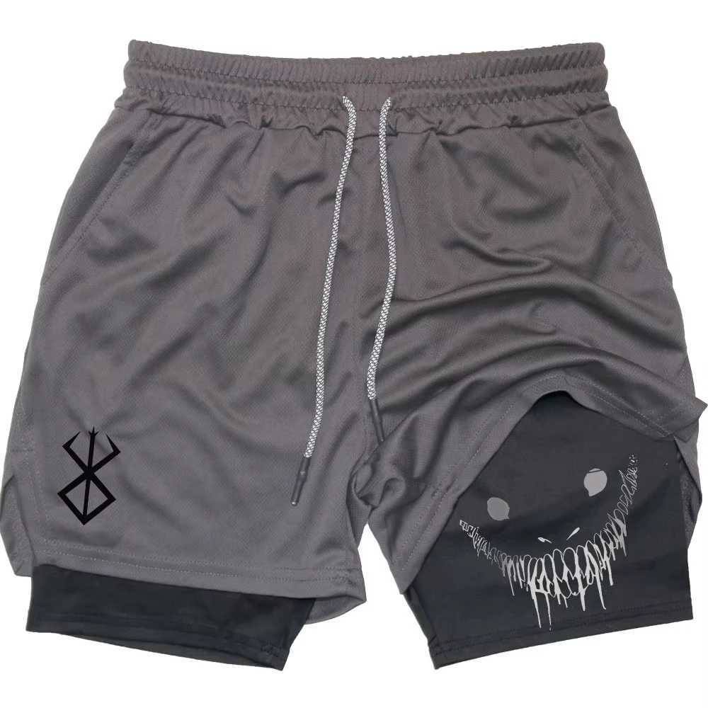 Berserk Mens Smiling Face Printed Fitness Shorts Double-Layer 2-in Quick Drying Fitness Outdoor Leisure Training Sports Short W250219