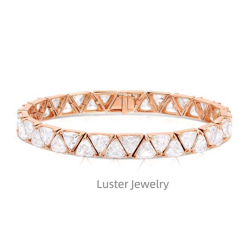 Luster Jewellery Triangle Cut S925/10/14/18k Vvs Moissanite Bracelet Gold Diamond Tennis Bracelet