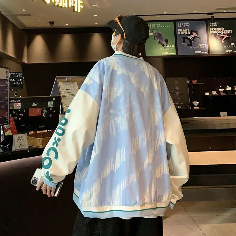 Tiedye Love Baseball Uniform Men Loose Jacket Ins Trend 250218
