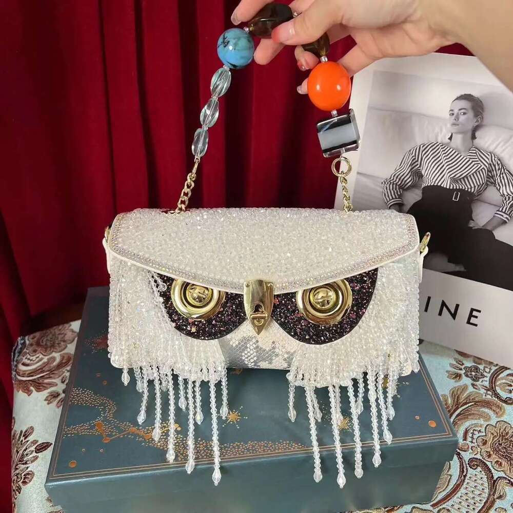 Beaded Tassel Square Women Handbag High Quality Textured Leather Evening Wedding Party Clutch Purse Crossbody Bag