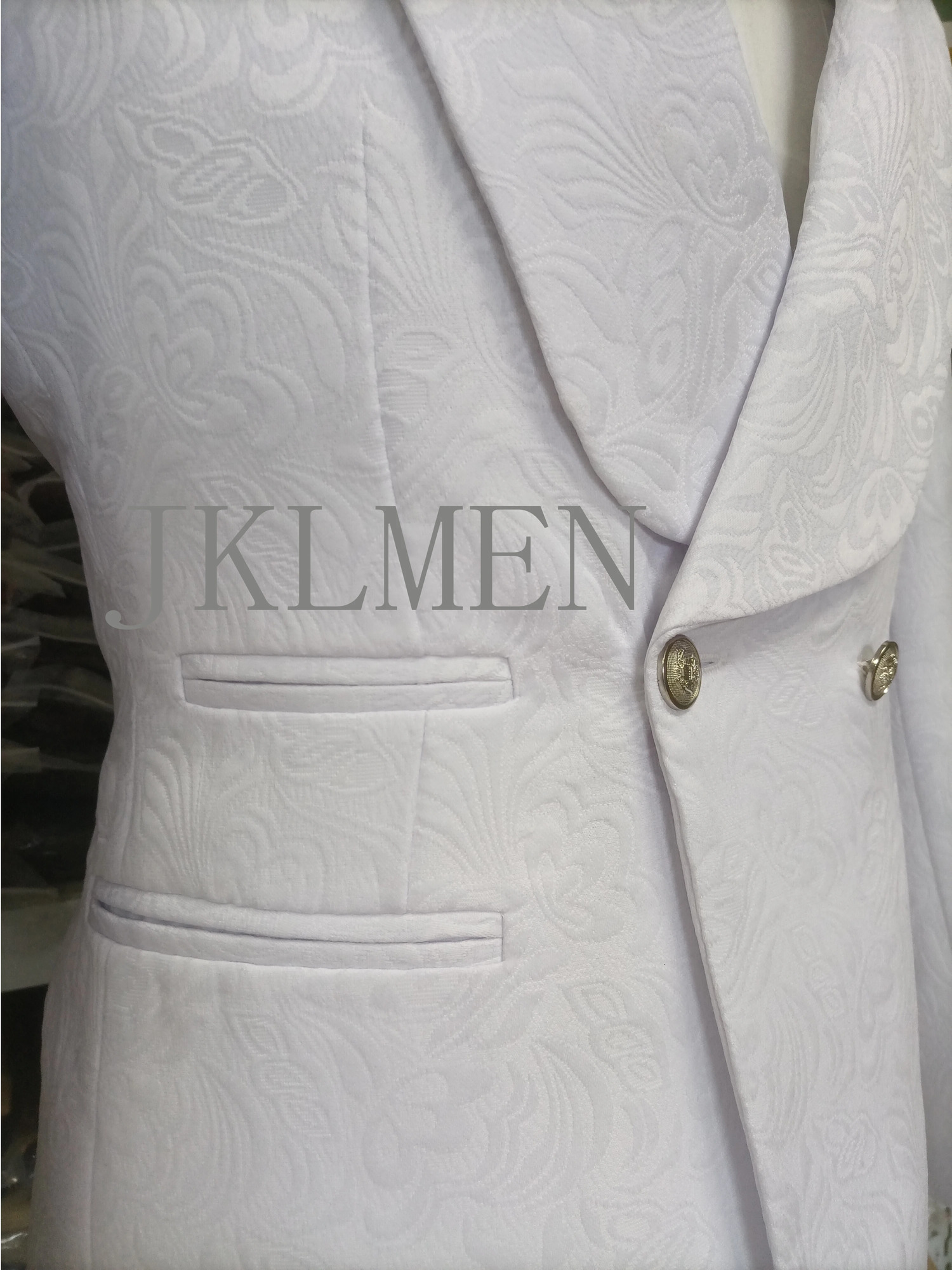 Custom For Men Made Groomsmen White Pattern Groom Tuxedos Shawl Lapel Suits 2PCS WeddingJacketPantsMens Costume 250213