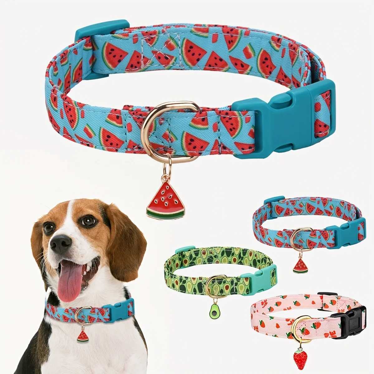 Fruit Print Polyester Dog Collar Set with Adjustable Buckles and Zinc Alloy Rings Stylish and Durable Machine Washable W250219
