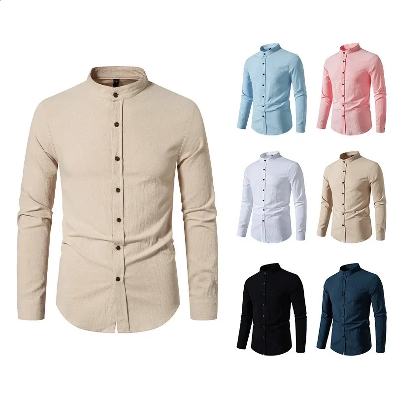 Mens Spring and Autumn Fashion Comfortable Casual Mens Retro Cotton and Hemp Shirt 250214