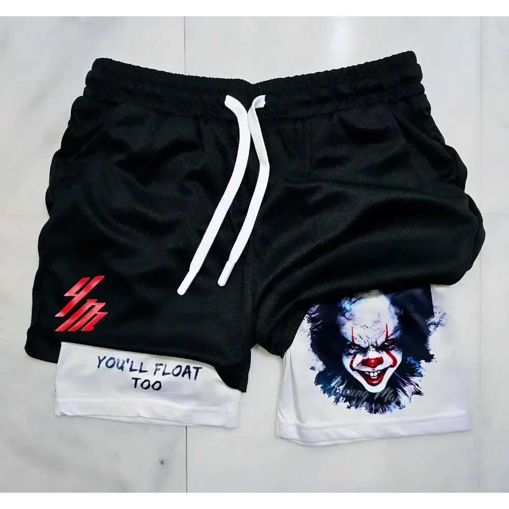 2-in-Sports Shorts Scary Face Mens Shorts Quick Dry Breathable Sports Fitness Shorts Outdoor Running Fitness Shorts W250219