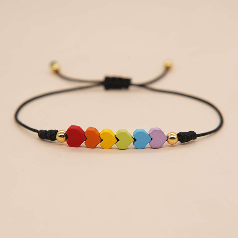 Colorful Iron Gallstone Valentine's Day Bracelet with High Quality and Adjustable Peach Heart Weaving Handstring, Love Couple Hand Rope
