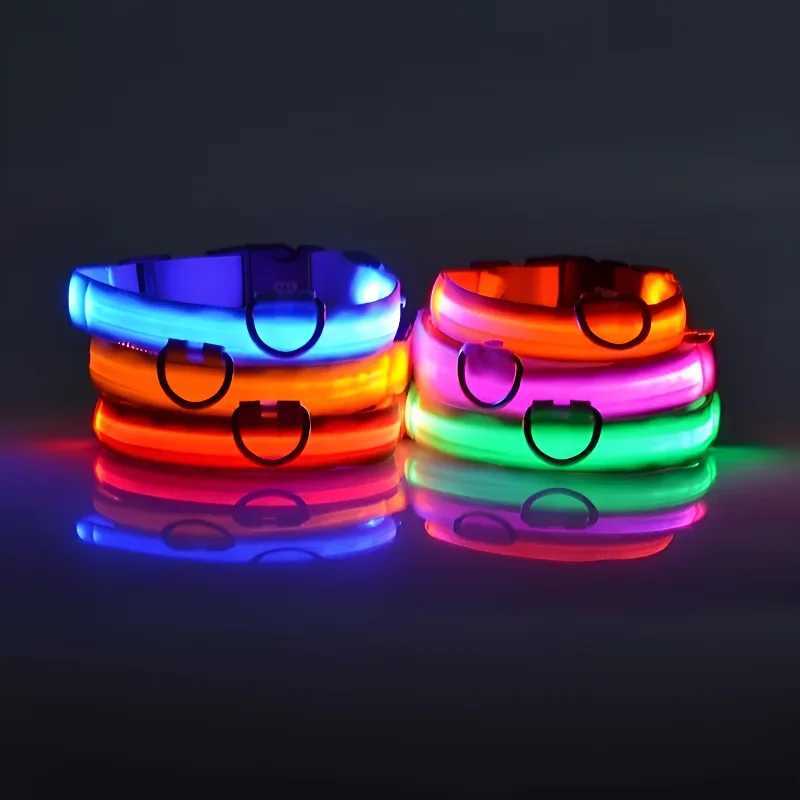 Dog Collar Nylon LED Night Safety Flashing Glow In The Dark Pet Dog Leash pet Dogs Luminous Fluorescent dog accessories collarXJ250218