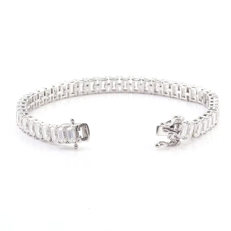 Trendy Emerald Cut Moissanite Sier 10k 14k White Gold Tennis Bracelet Chain the Best Gift to Women Mother