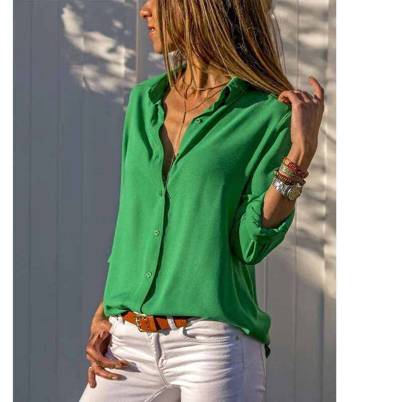 Sring 2024 Casual Blouse Long Sleeve Elegant Tops Single Breasted Women Clothes Streetwear Green Shirt Femme Blusas