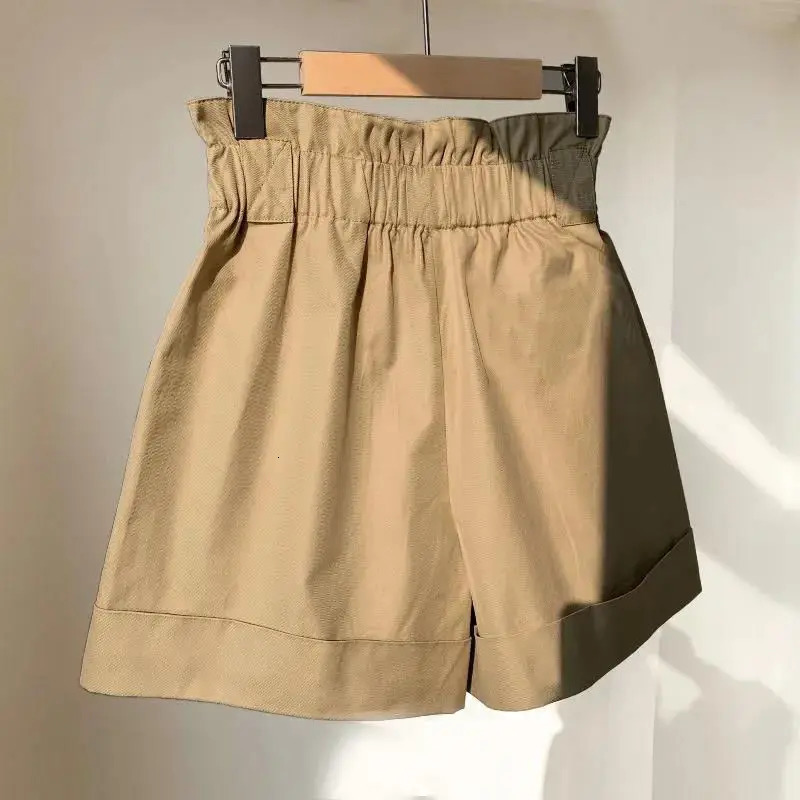Selling Womens Shorts Solid Color High Waisted Elastic Shorts Elastic Waist Wide Leg Casual Short Pants 2024 s V70 250214