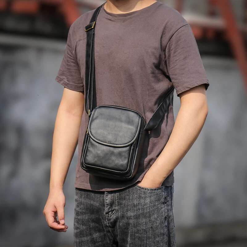 LUOKIR Men's Crossbody Real Leather Shoulder Bag Retro Cowhide Small Sg Bags Casual Personality Satchel For 7.9 Inch Ipad