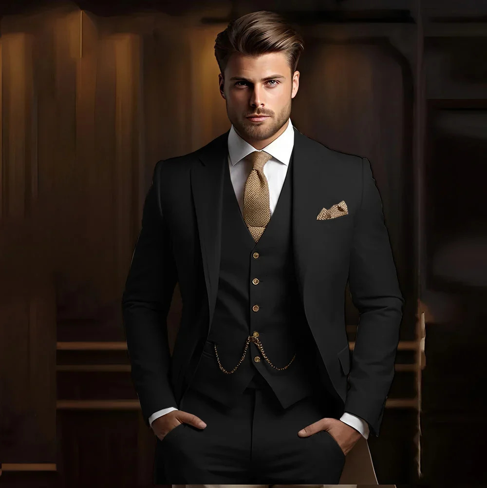 Formal Mens Suits for Groom 3 Pieces Khaki Wedding Groom Tuxedo Slim Fit Male Fashion Suit Jacket with Pants Vest 250213