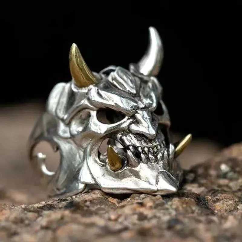 Retro Prajna Mask Ring For Men Punk Gothic Rock Hiphop Adjustable Open Ring Handmade Designer Jewelry Biker Accessories Man GiftXJ250219