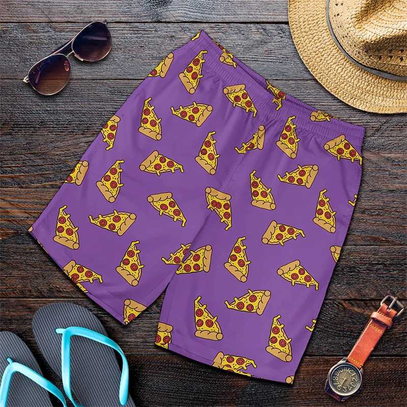 Men's Shorts Fun pizza patterned beach shorts for men 3D printed pizza board shorts swimsuit summer quick drying ice shorts sportswear gym shorts