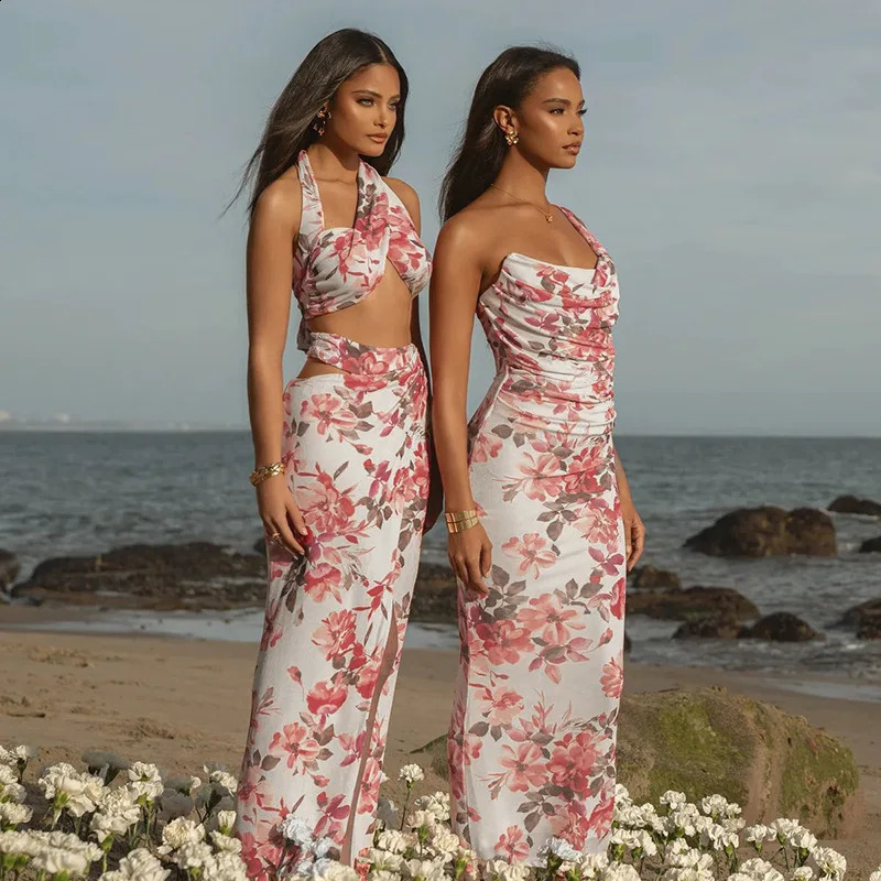 Townlike Print Pleated Slim Bodycon Dress Women One Shoulder Spring Summer Dress Midi Long Backless Sexy Party Dresses 250218