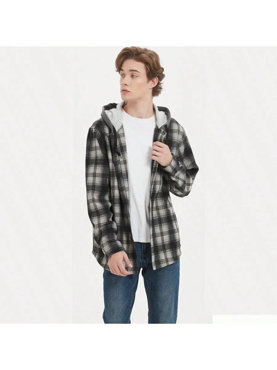 Flannel Hoodies For Men Casual Button Down PlaidLong Sleeve Lightweight Shirts Jackets 250218