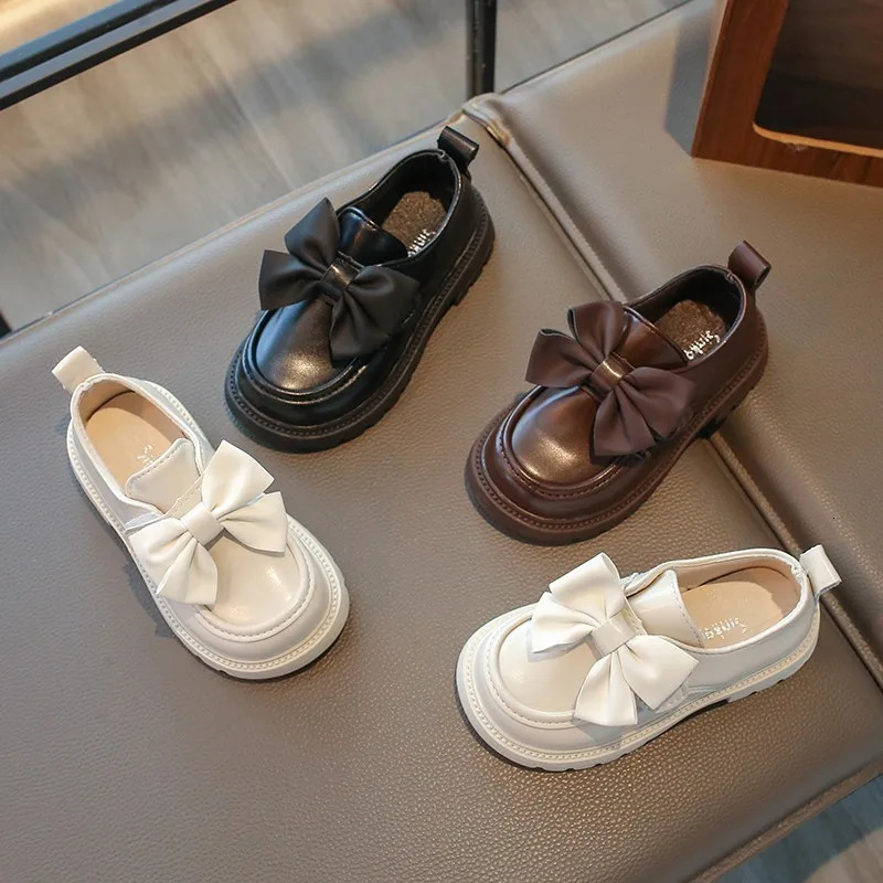 Children Leather Shoes Chunky Solid Color Stylish Kids Shoe Spring Bowknot Morden Daily School Comfy Girls Mary Janes 26-36 250219