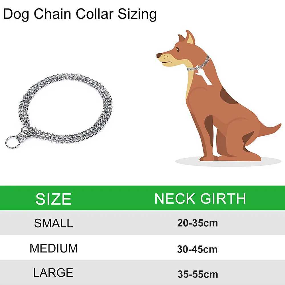 Durable dog leash collar adjustable stainless steel double row collar dog leash training necklace suitable for small medium and large dogs W250219