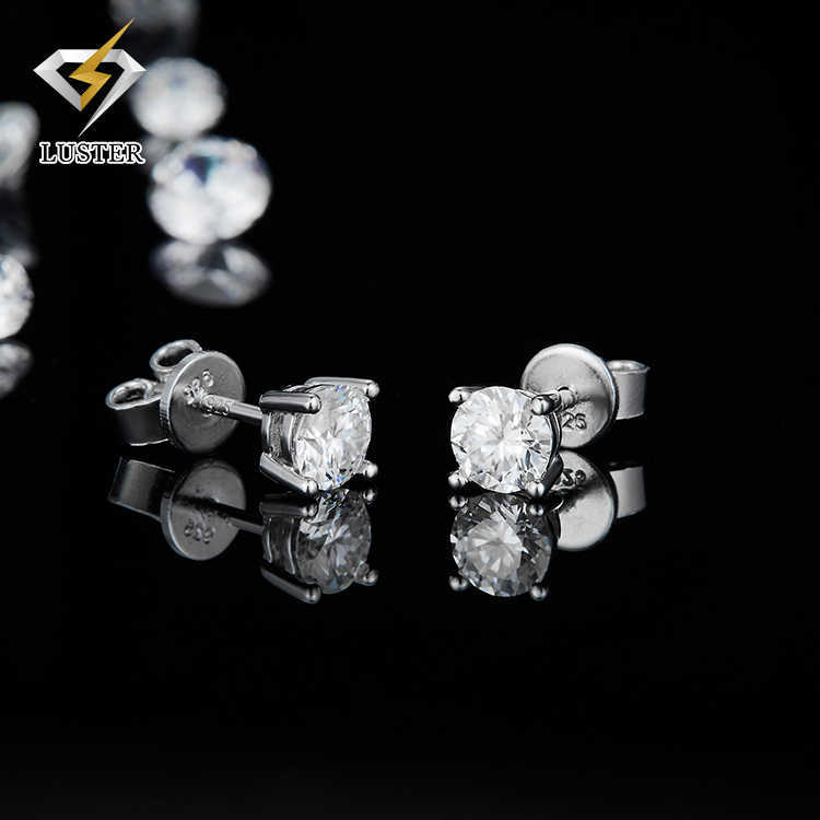 S925 Sterling Silver Earrings Jewelry Luxury Atmospheric S925 Round Solitaire Moissanite Stud Earring 925 Moissanite Earri