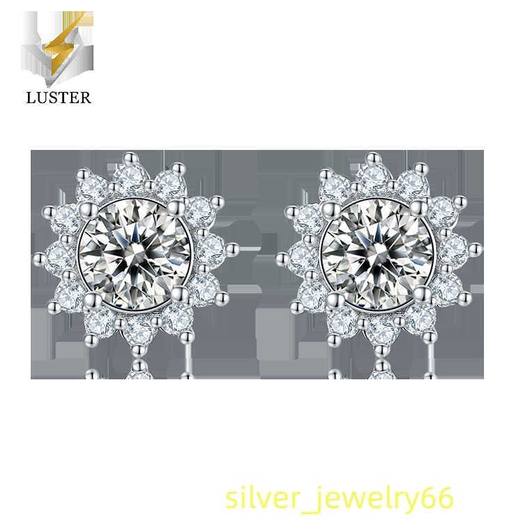 S925 Silver 0.5ct D VVS1 Sun Flower Moissanite Diamond Stud Earrings 925 Moissanite Earring