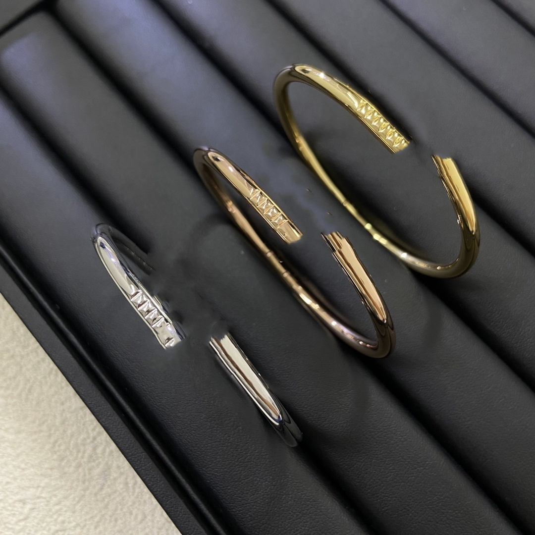 Luxury Delicate Thin Nail Cuff Bracelet, Stainless Steel Gold Plated Women's Bangle, Valentines Day Christmas Birthday Gift