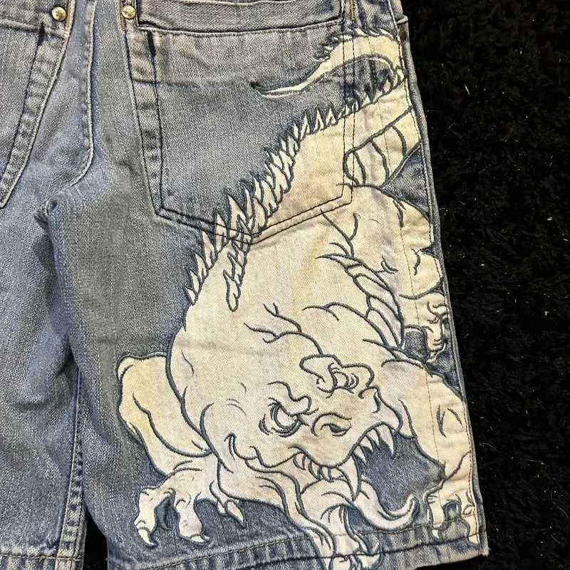 Men's Shorts Funny gothic pattern design 2000s versatile summer denim shorts for men 2024 new vintage fashionable hip-hop y2k baggy pants z250219