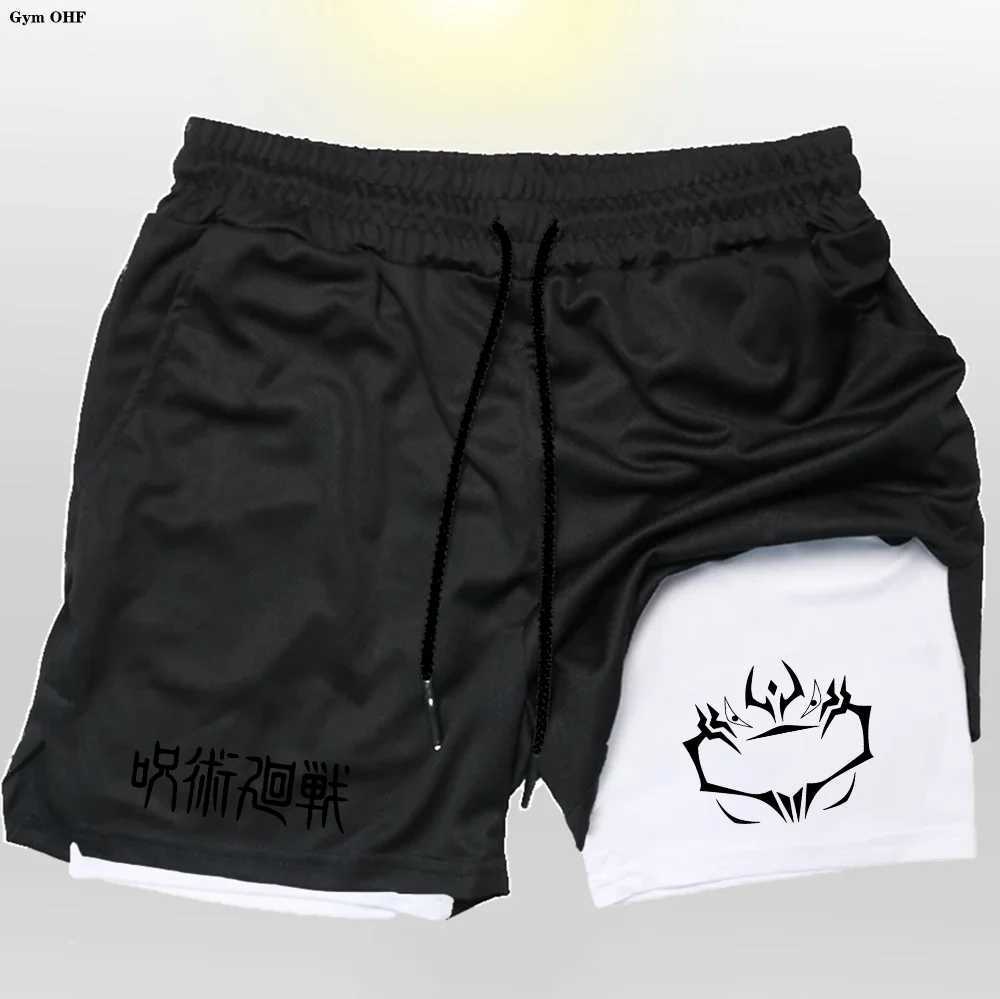 Compression Shorts For Men 2 in Gym Jogging Running Training Breathable Fitness Short Pants Mens Anime Jujutsu Kaisen Printing W250219